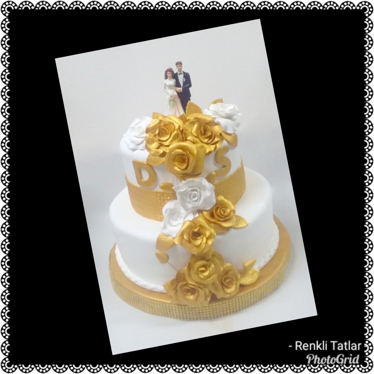 Gold Güllü Düğün Pasta